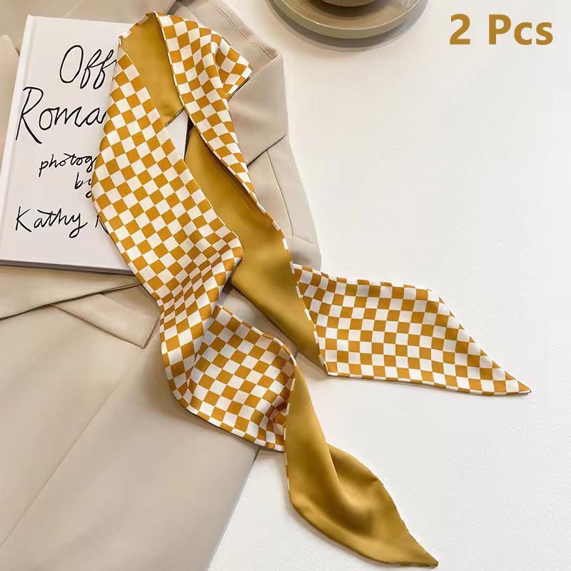 2/5Pcs Retro Yellow Multifunctional Decoration Small Silk Scarf Temperament Headband Long Ribbon Headband Bow Hair Accessories