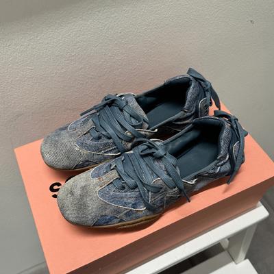 Ретро Выцветший Деним Балетки Женские 2025 Плоская Подошва Бант Повседневная Обувь Дизайн Одинарная Обувь Корея