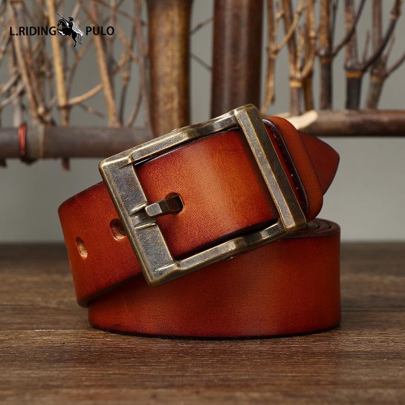High-end Light Luxury Retro Pure Handmade First Layer Cowhide Belt Men's Fashionable All-match Genuine Leather Belt