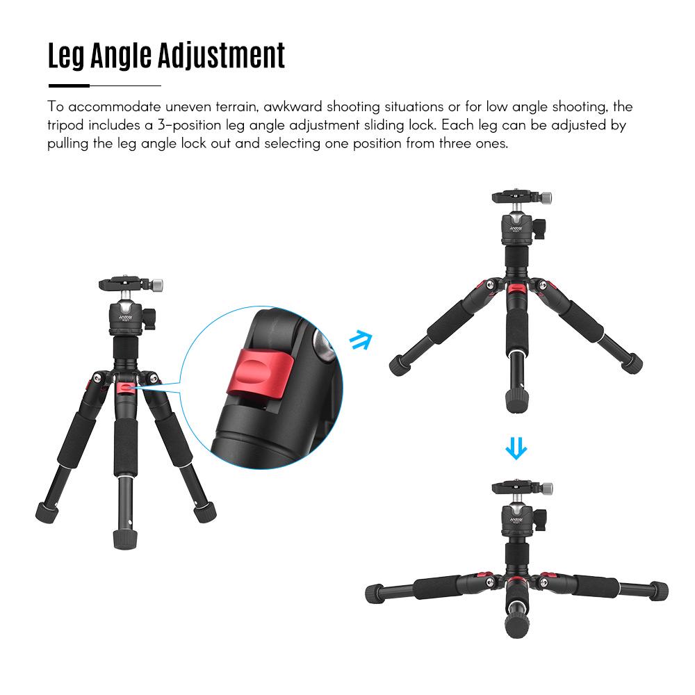 K521 Портативный 5-секционный выдвижной штатив из алюминиевого сплава с мини-шаровой головкой, низким центром