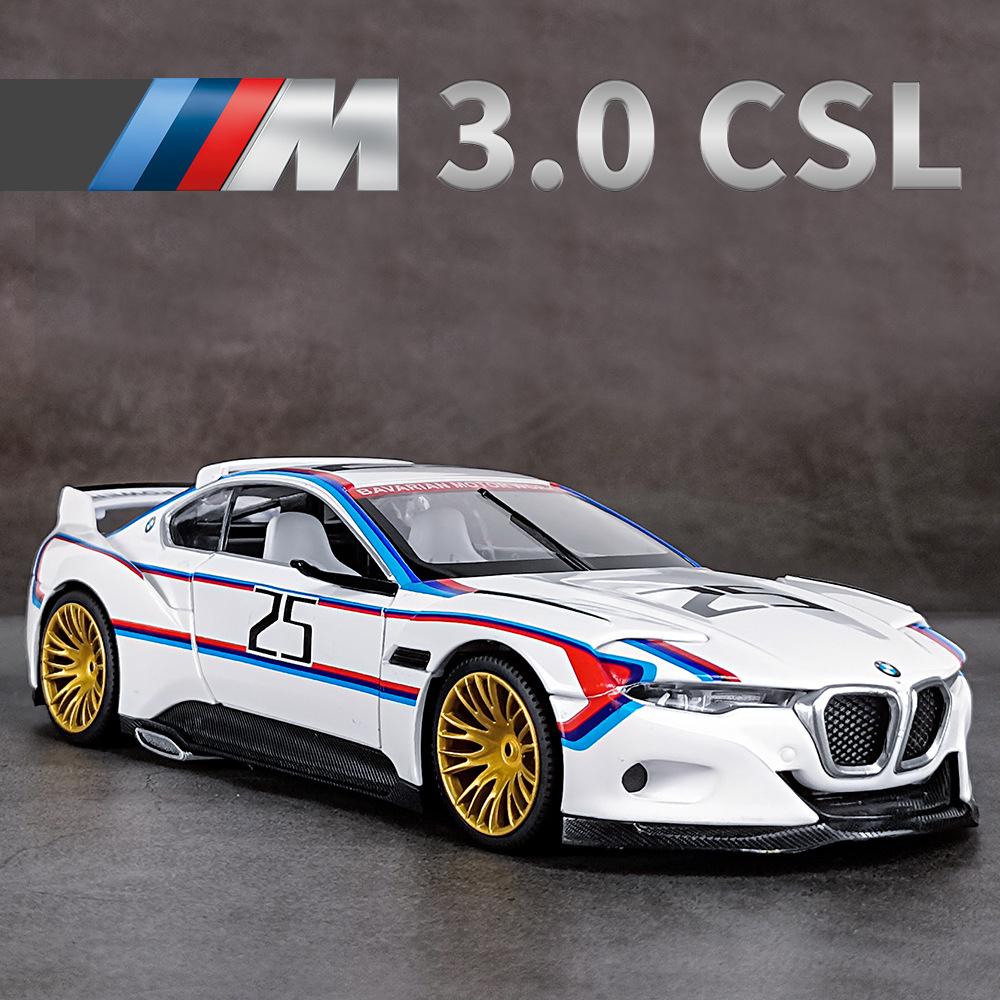 1/24 BMW CSL Alloy Track Racing Car Модель литой игрушечной машинки из металла Модель имитации звука и света Коллекция детских подарков
