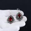 Серьги с красным гранатом, серьги с драгоценными камнями, старинные серебряные серьги с красным гранатом, ювелирные изделия из серебра 925 пробы, серьги с драгоценными камнями для нее