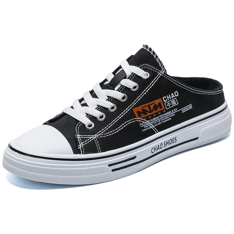 2025 Autumn New Breathable Half-drag Men's Shoes Hong Kong Trendy Canvas Shoes Bag Head Drag Casual Shoes Student Slippers