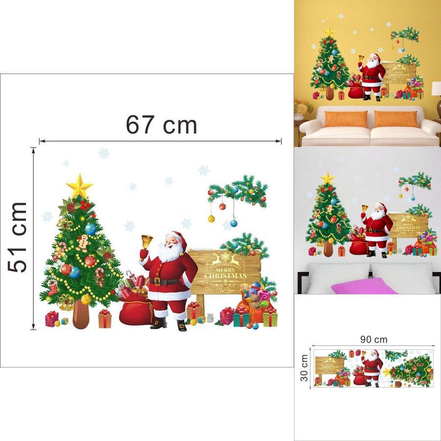 Christmas Wall Art Pvc Removable Santa And Tree Decal For Living Room And Commercial Spaces