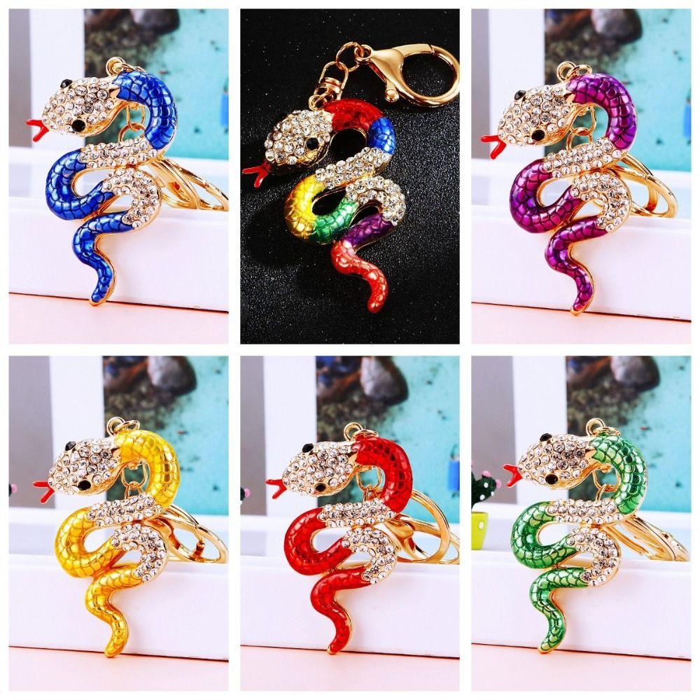 Exquisite Rhinestone Snake Keychain Fortune Women's Bag Pendant Zodiac Snake Year Key Ring Couple