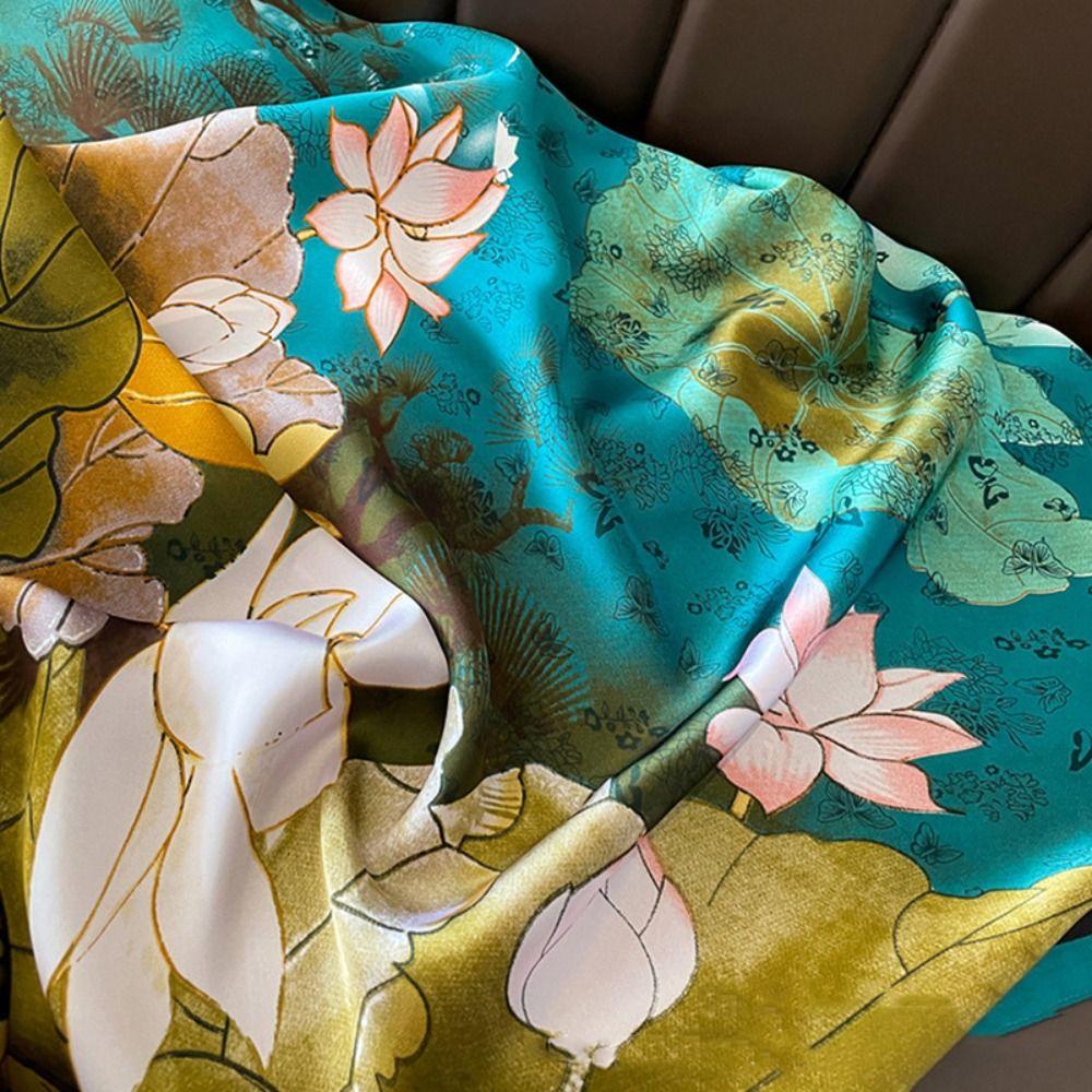 Шелковый шарф с узором «Лотос» Роскошный женский хиджаб Платки Головной платок Шифоновый шарф-накидка Весна