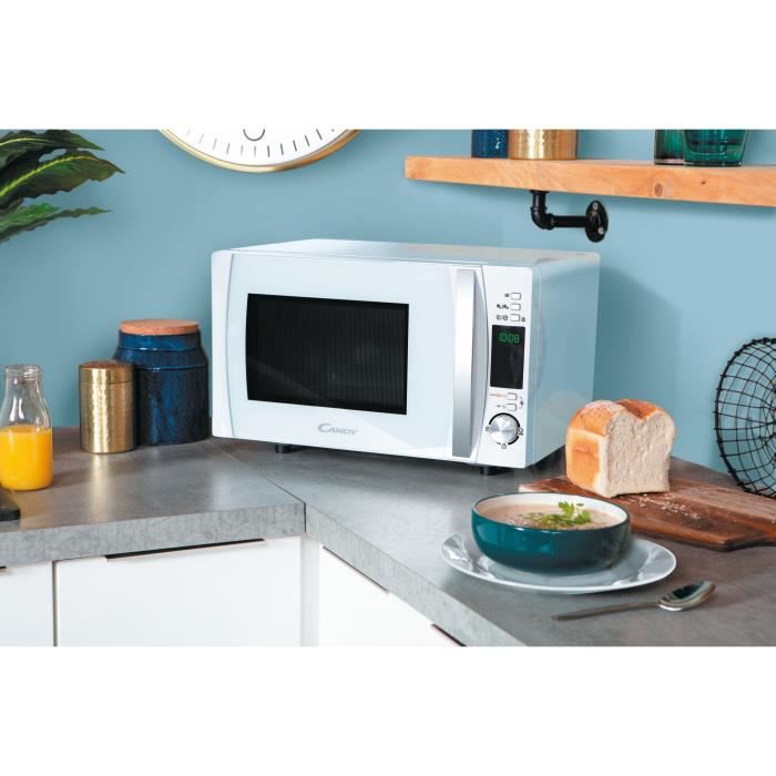 Micro-ondes CANDY Timeless CMXW20DW 700W 20L Digital Blanc - Fonction Décongélation - 5 Niveaux de Puissance - 10 Menus Auto