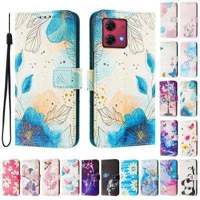 Роскошный кожаный чехол-книжка с синим цветком для Motorola Moto G60, G40 Fusion, G10, G20, G30, G Play, G Power, Edge 50 NEO...