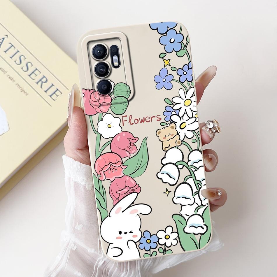 For OPPO Reno6 CPH2235 Elegant Sunflower Tulip Printed Phone Case For Oppo Reno 6 4G Soft Silicone Shockproof Cases