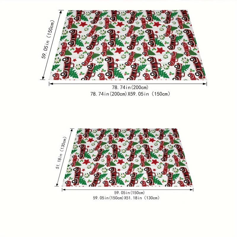 1 Christmas Pattern Blanket - Soft and Warm Flannel Cover with Red Truck Green Trees and Stars on a White Background Design