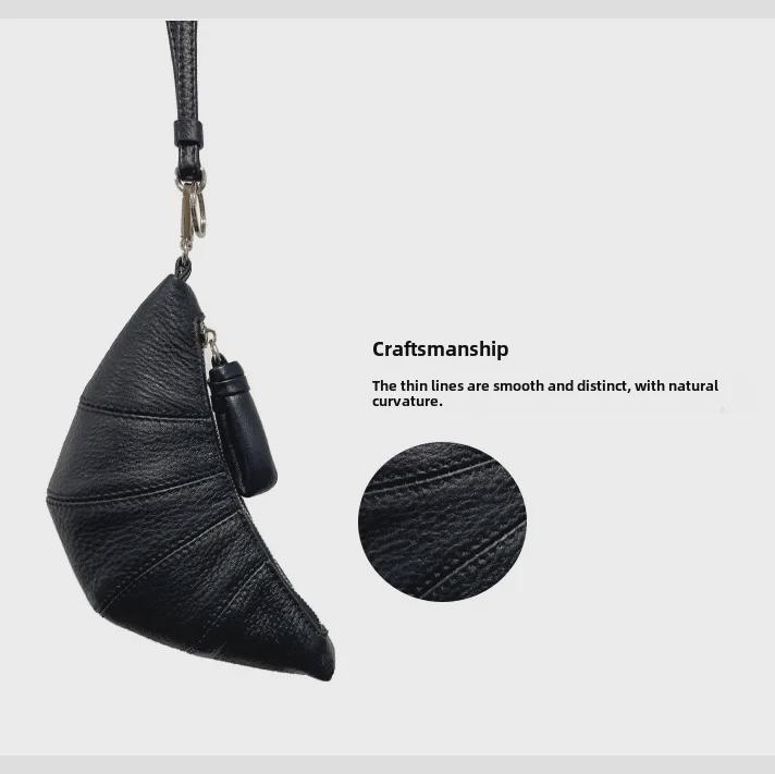 Мини-сумка-круассан из натуральной кожи LE для наушников и ключей - женская сумка-мессенджер из овечьей кожи.