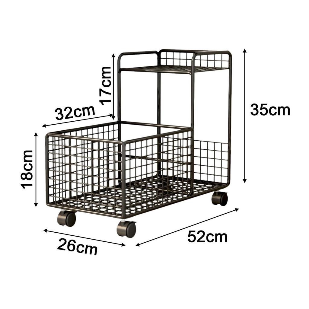 Under Desk Utility Cart Mobile Shelf, Storage Basket, Mobile Rolling Cart for Dorm