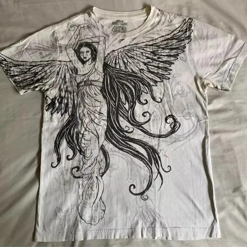 Gothic Xtreme Summer T-shirt Man 2000s Wings Skull Graphic Tee Lightweight Cotton Short Sleeves Casual Breathable T-shirt