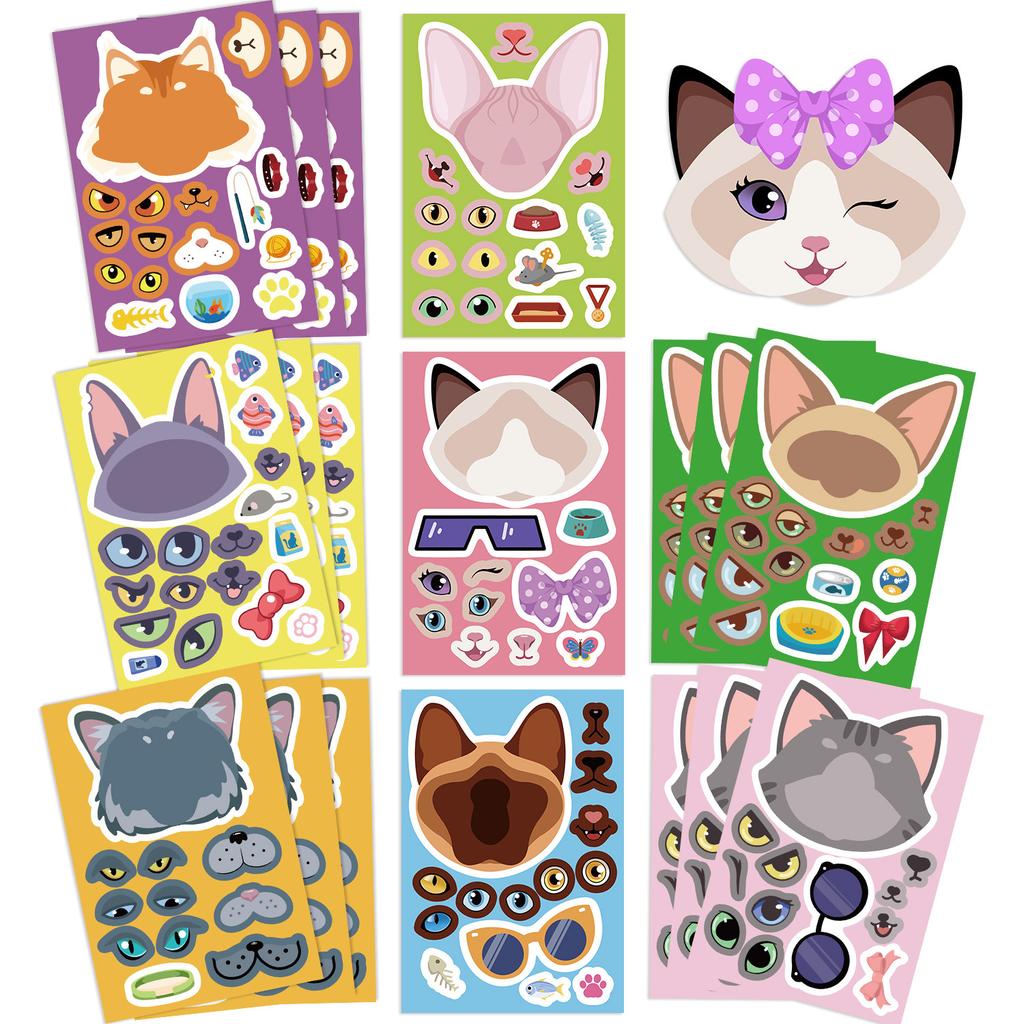 8 Cartoon Fun Cats Make A Face Collage DIY Decorative Guka Hand Account Mobile Phone Case Notebook