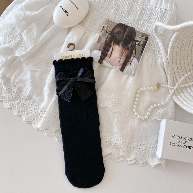 Женские весенне-осенние новые волнистые носки с точками, бантом, сладким кружевом и в стиле балетного ветра