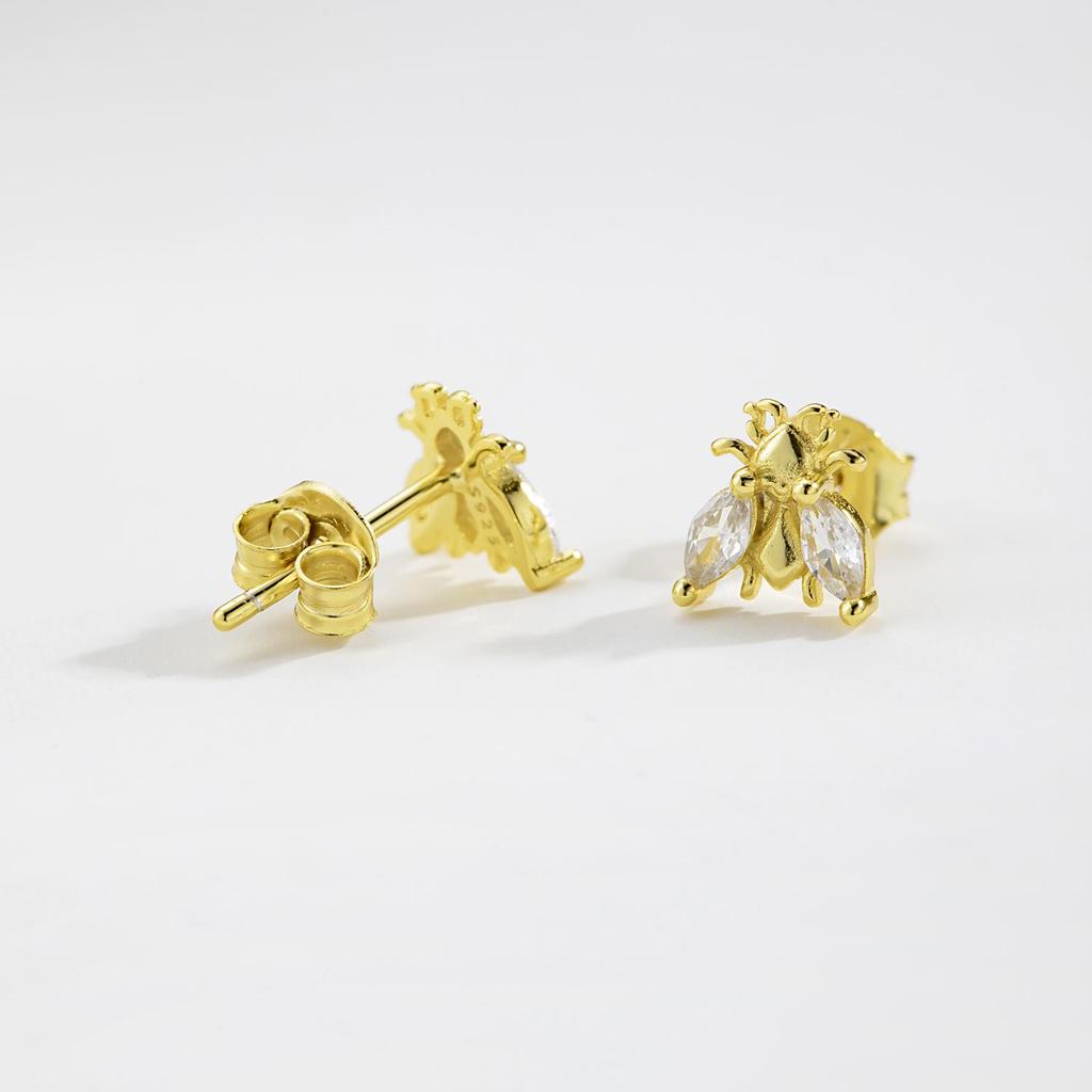 ANDYWEN 925 Sterling Silver Bee CZ Zircon Stud Earring Women Luxury Piercing Marqulse Crystal Fine Jewels