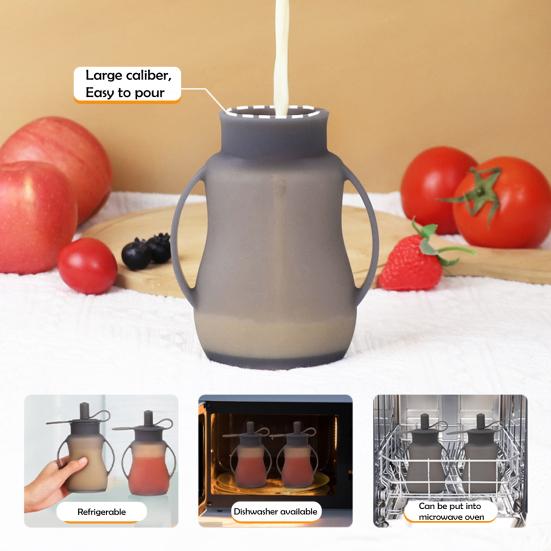 Silicone Food Bags for Toddlers Fruit Puree Squeeze Bag Reusable Food Pouches BPA Free Homemade Puree Storage Pouch with Straw Handles