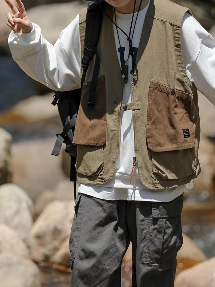 Мужской ретро-жилет CityBoy в японском стиле с несколькими карманами - функциональный дизайн без рукавов на молнии