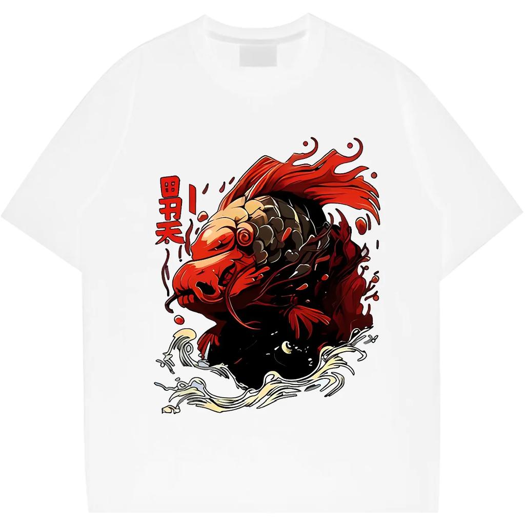 Футболка Fish Japanese Tee Oversize с круглым вырезом, одежда в стиле хип-хоп, мужские летние футболки с принтом, модная уличная свободная рубашка
