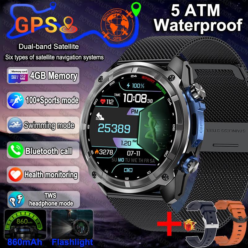 Новые мужские военные GPS-карты Смарт-часы T-Rex3 Компас 4 ГБ памяти Батарея 1000 мАч Водонепроницаемость 10 АТМ HD Bluetooth-звонки Смарт-часы