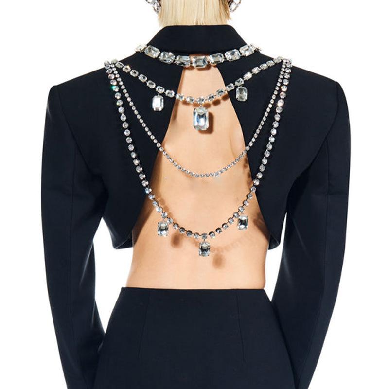 Квадратная цепочка в форме сахара на спине со стразами, превосходящая вспышку, многослойная цепочка, сексуальная мода, аксессуары для банкетного платья, женские аксессуары