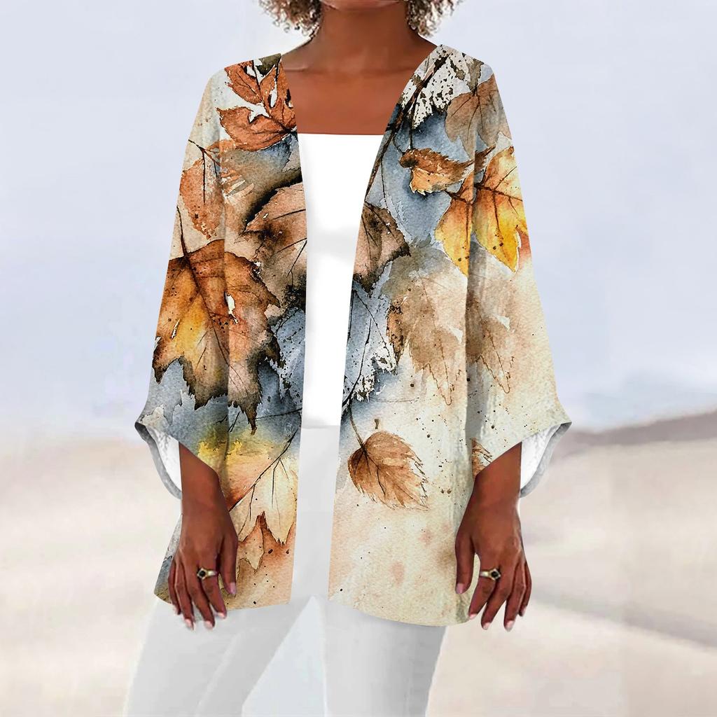 Women's Casual Fashion Printed Lightweight Mid-length Jacket Cardigan