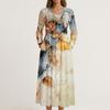 Dress For Women Long Boho Beach Dress Elegant Maxi Dress V-Neck Long Sleeve Dress With Pockets