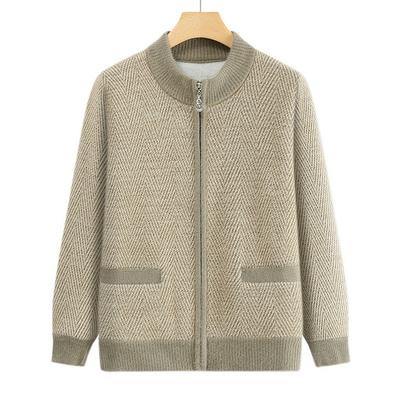 Вязаный свитер Одежда для пожилой женщины Женский свободный повседневный жакет с круглым вырезом для пожилых