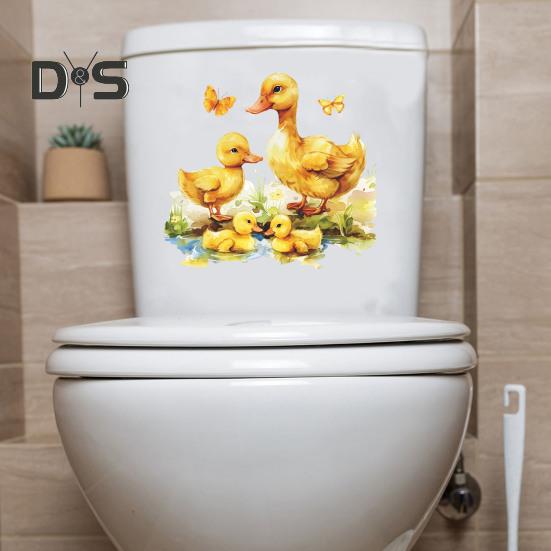 Наклейка на унитаз с желтой уткой, съемная самоклеящаяся водонепроницаемая наклейка из ПВХ для гостиной, ванной комнаты, настенная художественная наклейка для унитаза с изображением животных