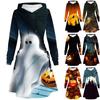 Women's Halloween Dress Casual Women Long Sleeve Autumn Dress Drawstring Hoodie Dress