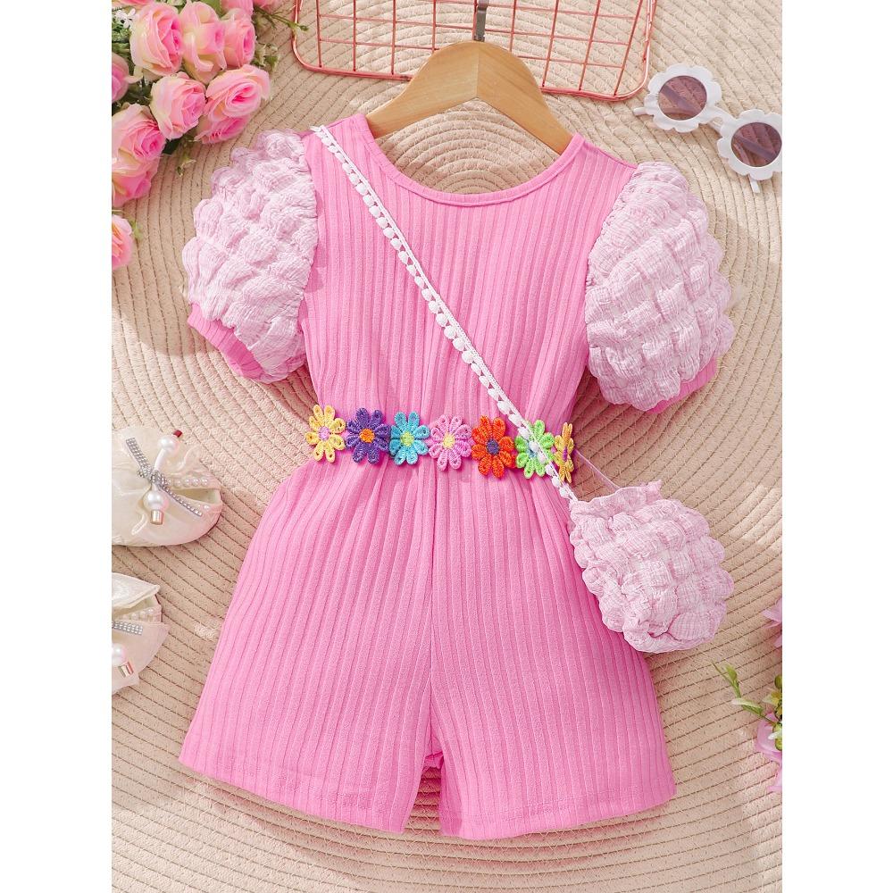 2-7Y Children's Bubble Sleeve Bodysuit Crossed Back Bodysuit Children's Short Sleeve