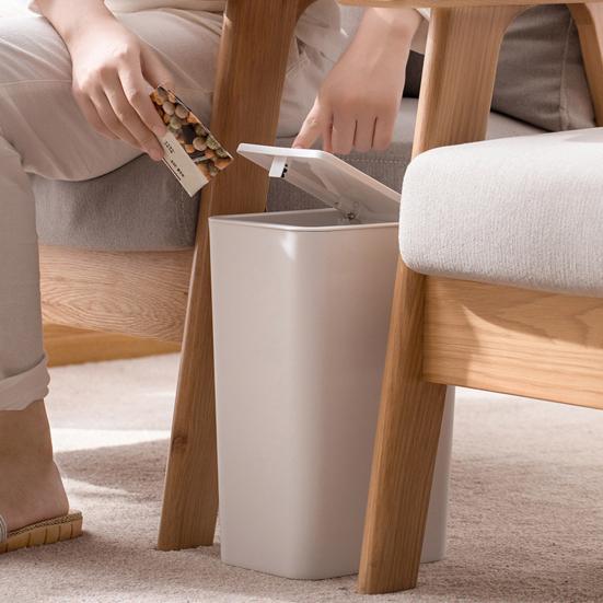 Bathroom Trash Can with Press Top Lid High Durability Large Capacity Solid Color Slim Wastebasket Garbage Can