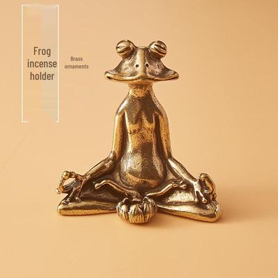 Антикварная латунная лягушка, держатель для благовоний и чайная фигурка