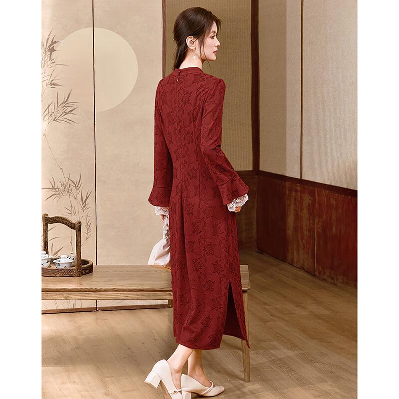 Elegant New Chinese Style Long Sleeve Slit Midi Dress