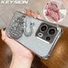 KEYSION Противоударный чехол с гальваническим покрытием для OPPO Reno13 Pro 5G Прозрачный ТПУ с блестками, инкрустированный драгоценными камнями, подставка в виде лебедя, задняя крышка для OPPO Reno13 5G