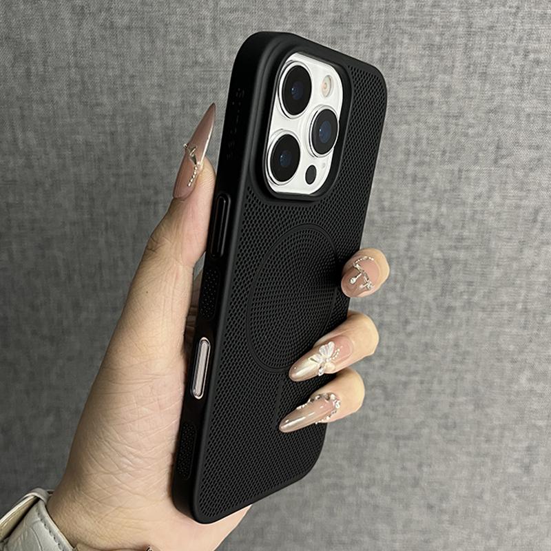 Роскошный сетчатый чехол с отверстиями для отвода тепла для iPhone 16 15 14 Plus 13 12 11 Pro Max для беспроводной зарядки Magsafe, тонкий чехол из твердого ПК