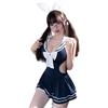 Косплей Сексуальная Матросская Форма Косплей Эротический Непослушный Сексуальный Школьный Купальник Леотард с Высоким Вырезом Облегающий Слитный Спина Набор из 4 Предметов Один Размер Темно-синий [SENMHS]
