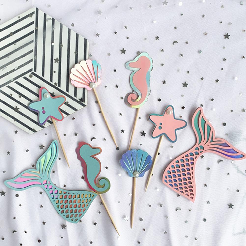 Colorful Paper Cake Topper Set Beautiful Practical Ocean Style Baking Cake Decoration Card Multipurpose Dessert Ornaments