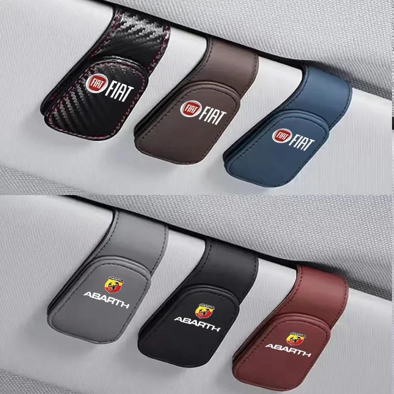 HJUDQ1 1Pc Durable Leather Car Sunglasses Clip for Fiat Abarth 500e Tipo 500 500x Panda Punto Doblo Sun Visor Card Holder Auto Parts