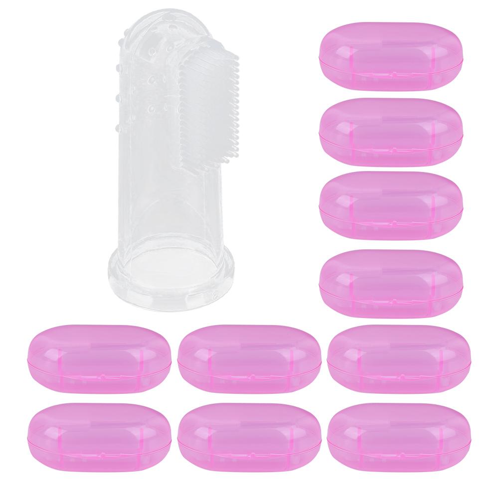 10pcs Baby Finger Toothbrush Infant Silicone Soft Finger Toothbrushes for NewbornPink Shell