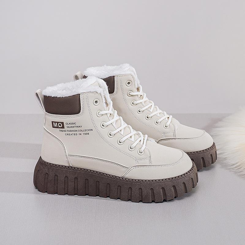 Женская обувь бархатные ботинки Мартина на высоком голенище женские утепленные теплые хлопковые ботинки на плоской подошве модные повседневные зимние ботинки повседневная обувь