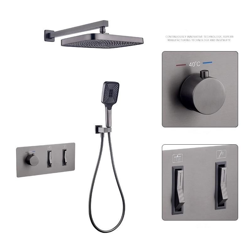 Термостатический смеситель для душа и ванны с отделкой под шлифованное золото, встраиваемый, серый, с функцией тропического душа