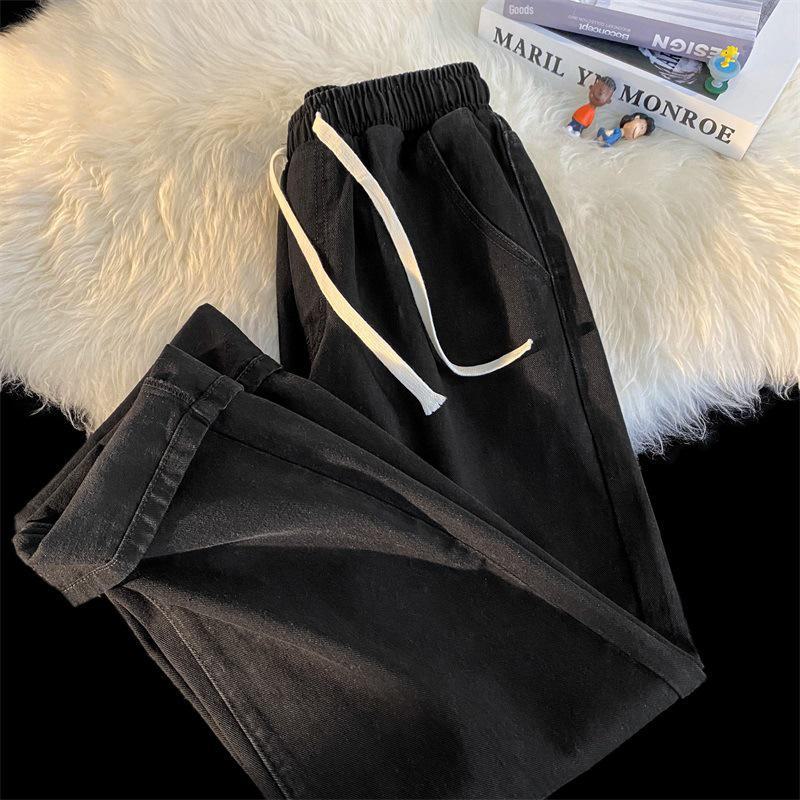 Прямые джинсы унисекс с эластичной резинкой на талии в стиле ретро — модный американский уличный стиль для весны и осени