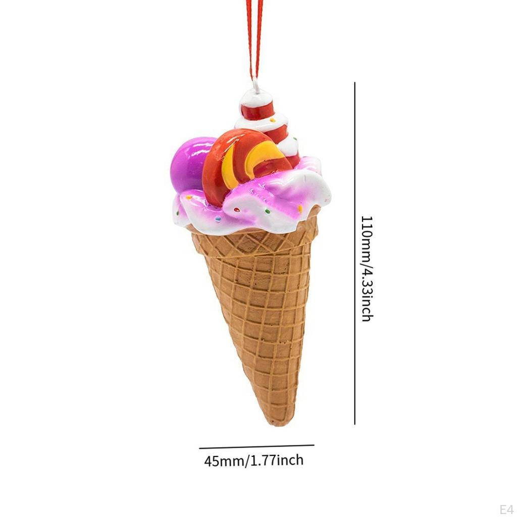 Ice Cream Cone Ornament Christmas Pendant Photo Prop Collectible Dessert Decor for Indoor, Outdoor,