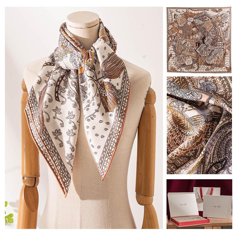 Double-sided Exotic Knight Print Silk Wool Square Scarf Elegant Commute Sunscreen Wrap