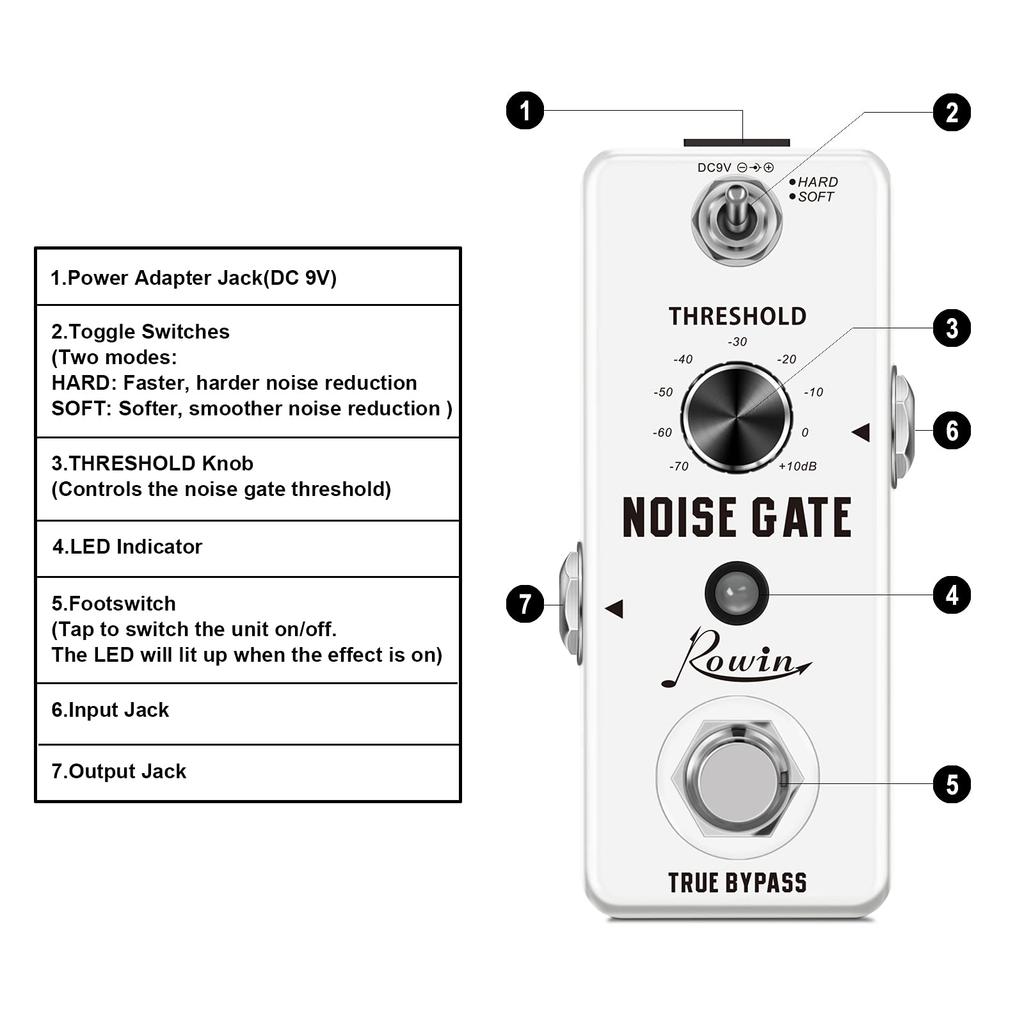 Rowin Noise Reduction NOISE GATE Guitar Effect Pedal LEF-319