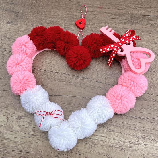 Венок ко Дню святого Валентина, плюшевое помпоновое сердечко, украшение для входной двери, романтическое пушистое любовное сердечко, украшение для свадебного домашнего декора