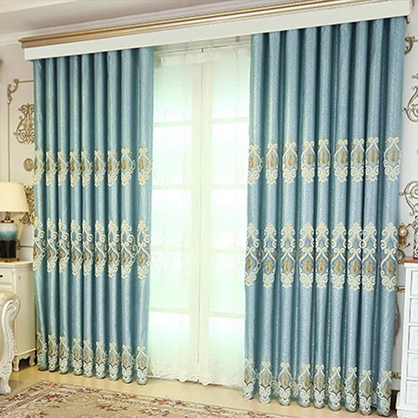 2 шт., великолепная законченная вышитая занавеска в европейском стиле для спальни, гостиной, затемняющая напольная занавеска с крючком и оконной марлей