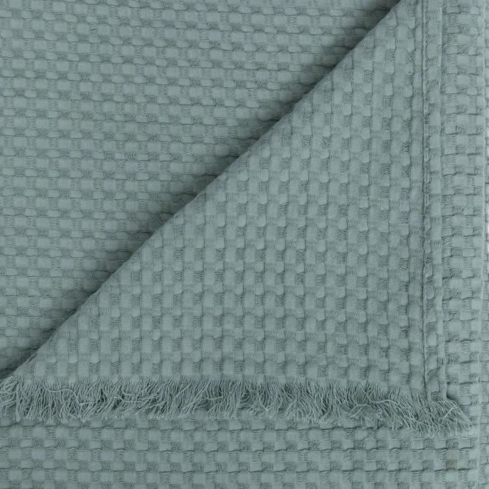 Plaid - Widdy - Bleu celadon - 130 x 180 cm - Coton - Finition franges