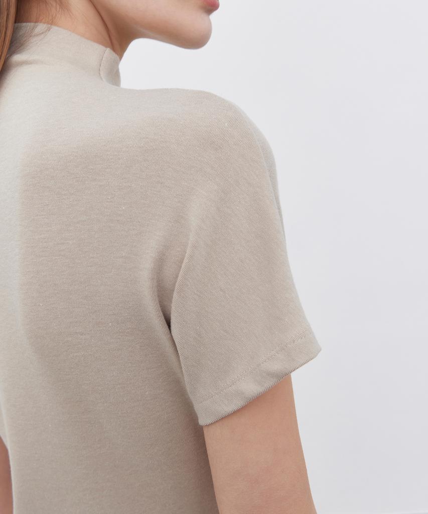 NOTIA Turtle Neck Half Sleeve T-Shirts - Beige